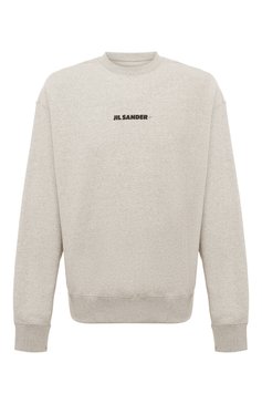 Мужской хлопковый свитшот JIL SANDER светло-�серого цвета, арт. J47GU0001/J20010 | Фото 1 (Рукава: Длинные; Длина (для топов): Стандартные; Принт: С принтом; Мужское Кросс-КТ: свитшот-одежда; Материал сплава: Проставлено; Материал внешний: Хлопок; Драгоценные камни: Проставлено; Стили: Минимализм)