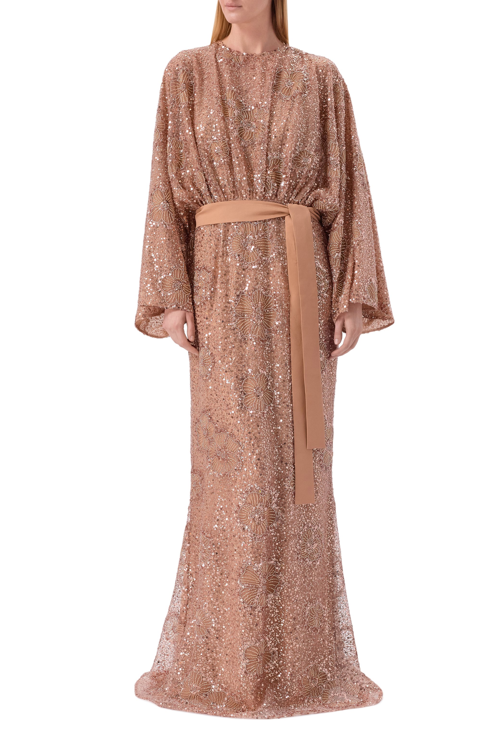 Платье с отделкой пайетками ELIE SAAB бежевого цвета по цене 599500 руб., арт. D1104NRC26/TU024, фото 2 Платье с отделкой пайетками ELIE SAAB, арт. D1104NRC26/TU024, фото 2