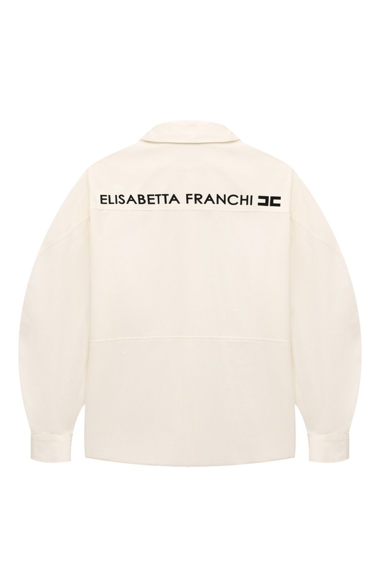 Детское хлопковая рубашка ELISABETTA FRANCHI LA MIA BAMBINA кремвого цвета, арт. EFCA2380/CA235/4A-8A | Фото 2 (Рукава: Длинные; Драгоценные камни: Проставлено; Материал внешний: Хлопок; Материал сплава: Проставлено; Девочки-школьная форма: Блузки; Стили: Классический; Ростовка одежда: 6 лет | 116 см, 8 лет | 128 см)