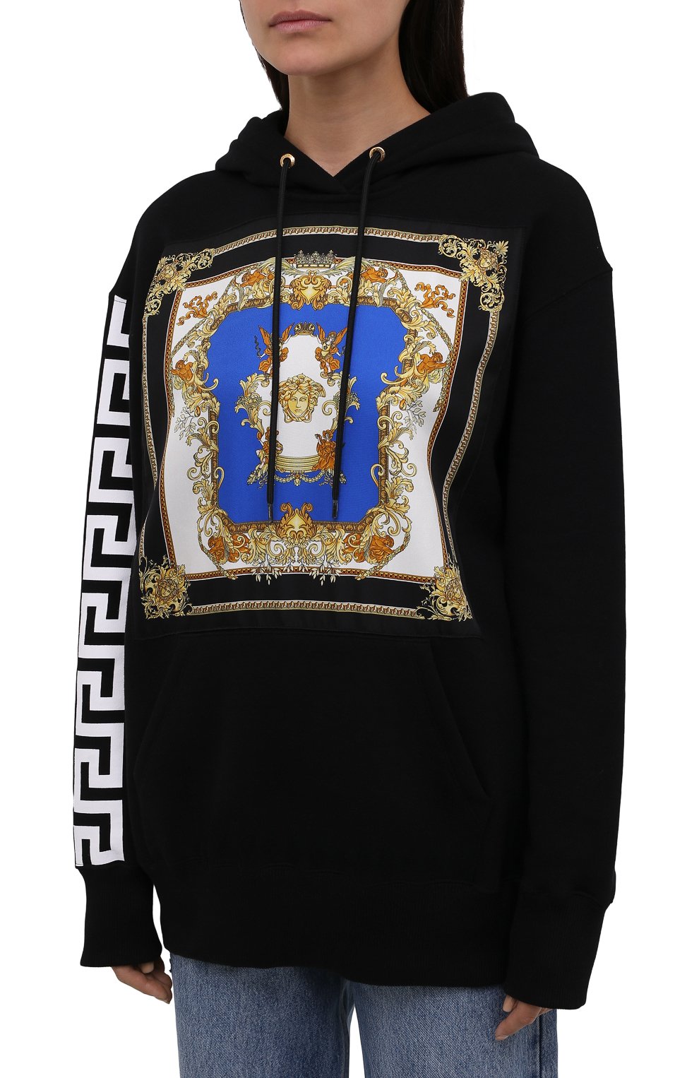 Хлопковое худи VERSACE черного цвета по цене 99500 руб., арт. 1001577/1A01174, фото 3 Хлопковое худи VERSACE, арт. 1001577/1A01174, фото 3