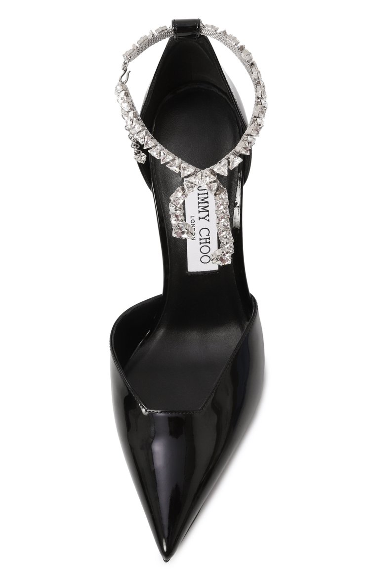 Женские лакированные туфли stevie 100 JIMMY CHOO черного цвета, арт. STEVIE 100 | Фото 6 (Драгоценные камни: Проставлено; Материал внешний: Натуральная кожа; Подошва: Плоская; Материал сплава: Проставлено; Материал внутренний: Натуральная кожа; Каблук высота: Высокий; Каблук тип: Фигурный)