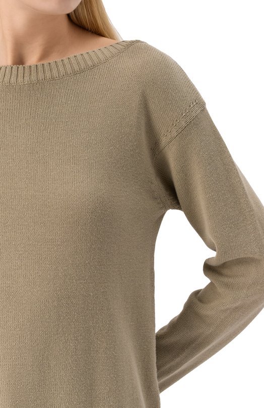 Хлопковый пуловер Max Mara Leisure SVAG0 Хаки  SVAG0 Фото 5