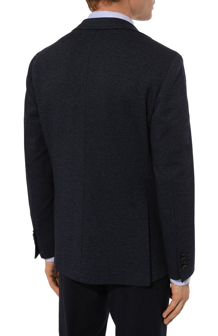 Мужской пиджак из шерсти и хлопка SARTORIA LATORRE темно-синего цвета, арт. JD74/JG106 | Фото 6 (Рукава: Длинные; Материал внешний: Шерсть, Хлопок; Драгоценные камни: Проставлено; Длина (для топов): Стандартные; Материал сплава: Проставлено; Пиджаки М: Прямой; 1-2-бортные: Однобортные; Стили: Классический; Случай: Формальный, Повседневный)