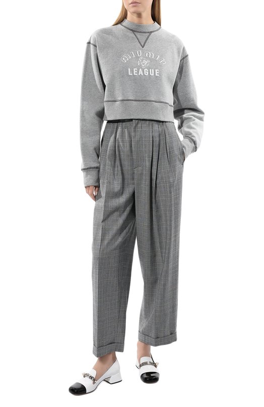 Хлопковый свитшот Miu Miu MJL779-1Z4H-F0031 Серый  MJL779-1Z4H-F0031 Фото 2