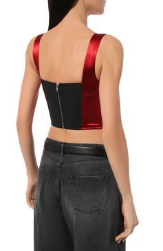 Женский атласный топ DOLCE & GABBANA красного цвета, арт. F7W98T/GDCDC | Фото 4 (Материал внешний: Синтетический материал; Стили: Гламурный; Нос: Не проставлено; Рукава: На бретелях)