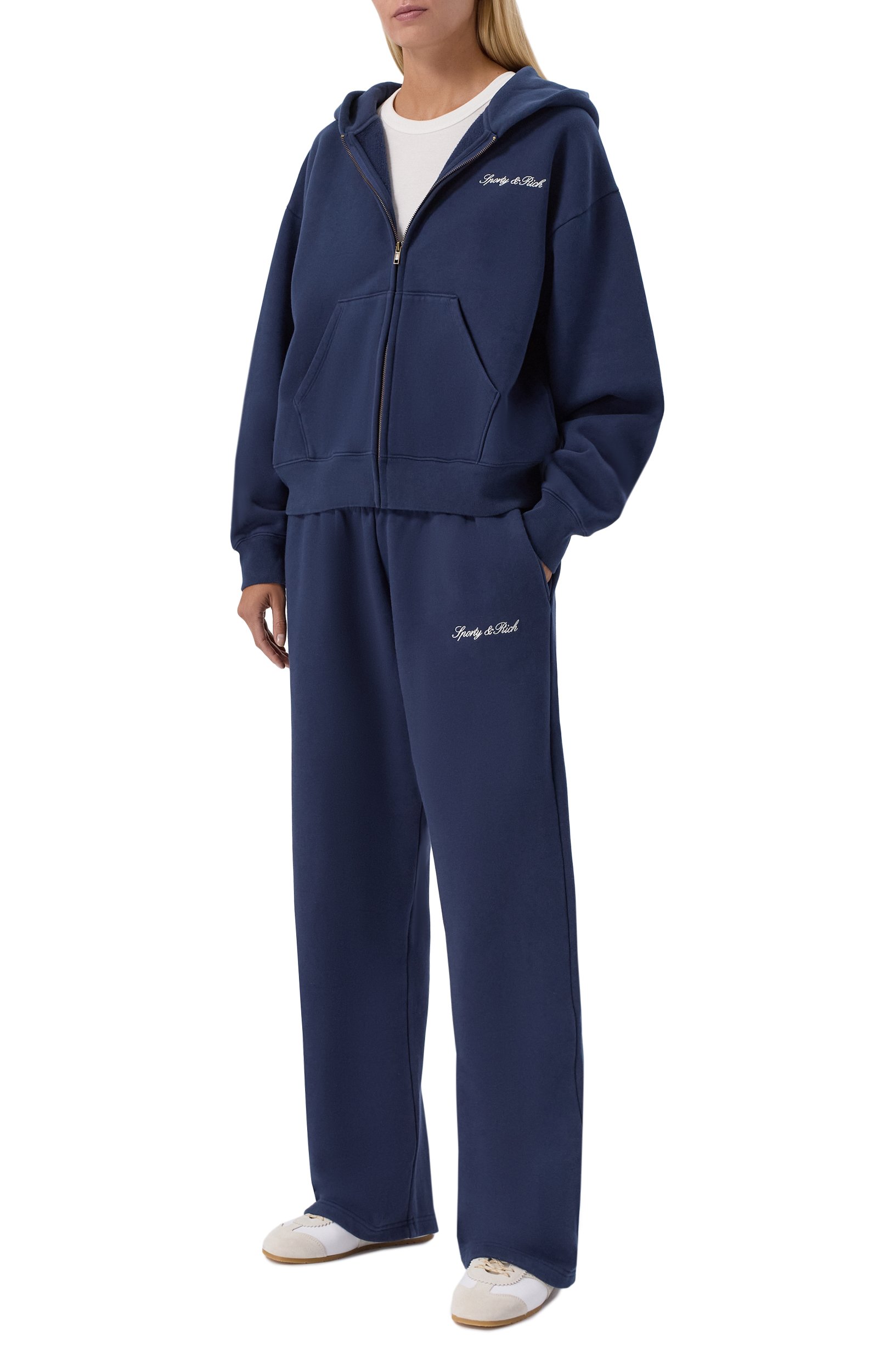 Хлопковые брюки SPORTY AND RICH синего цвета по цене 32200 руб., арт. PA071712326BL132, фото 2 Хлопковые брюки SPORTY AND RICH, арт. PA071712326BL132, фото 2