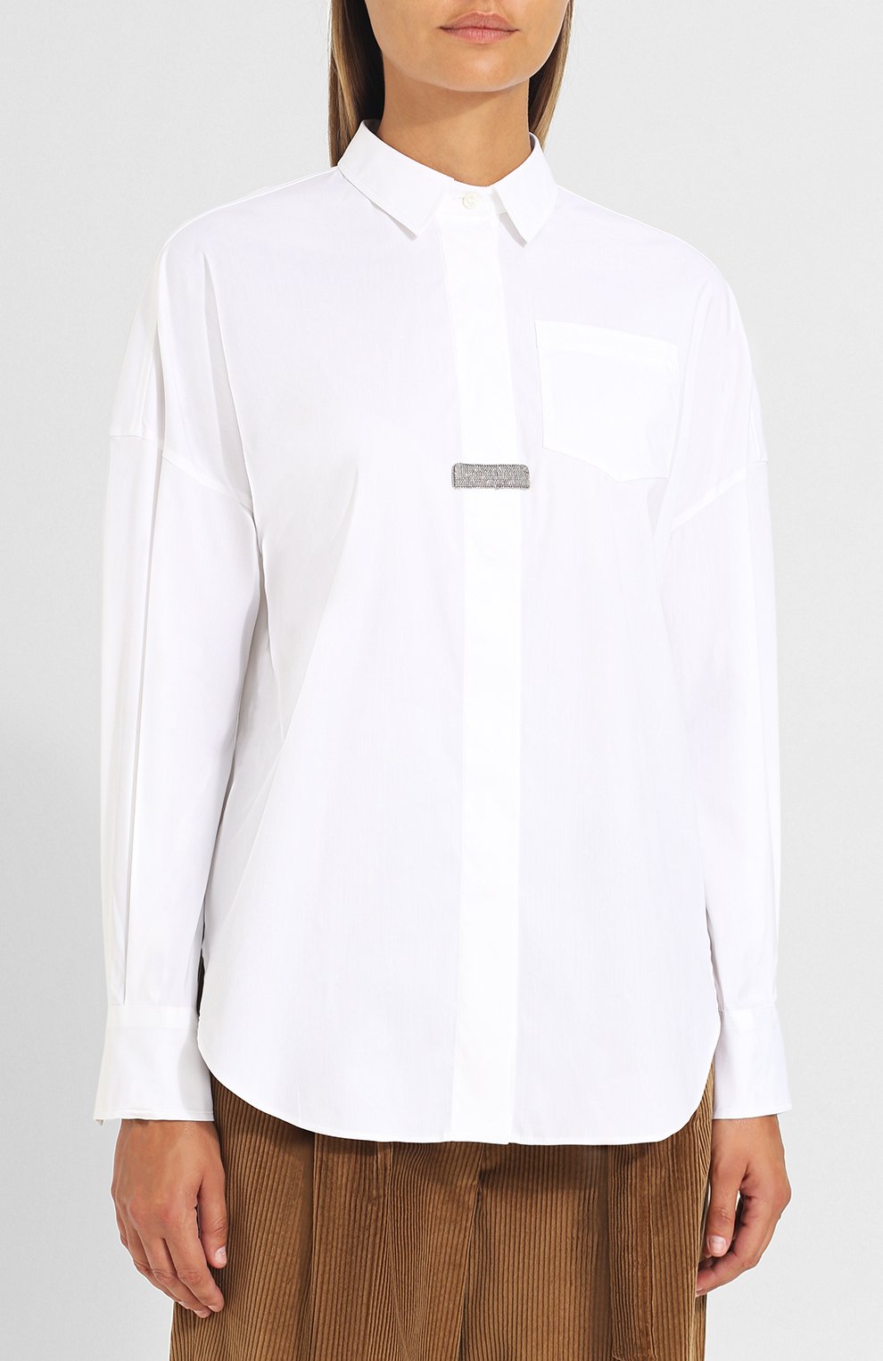 Хлопковая блуза с декоративной отделкой BRUNELLO CUCINELLI, арт. M0091N1616, фото 3