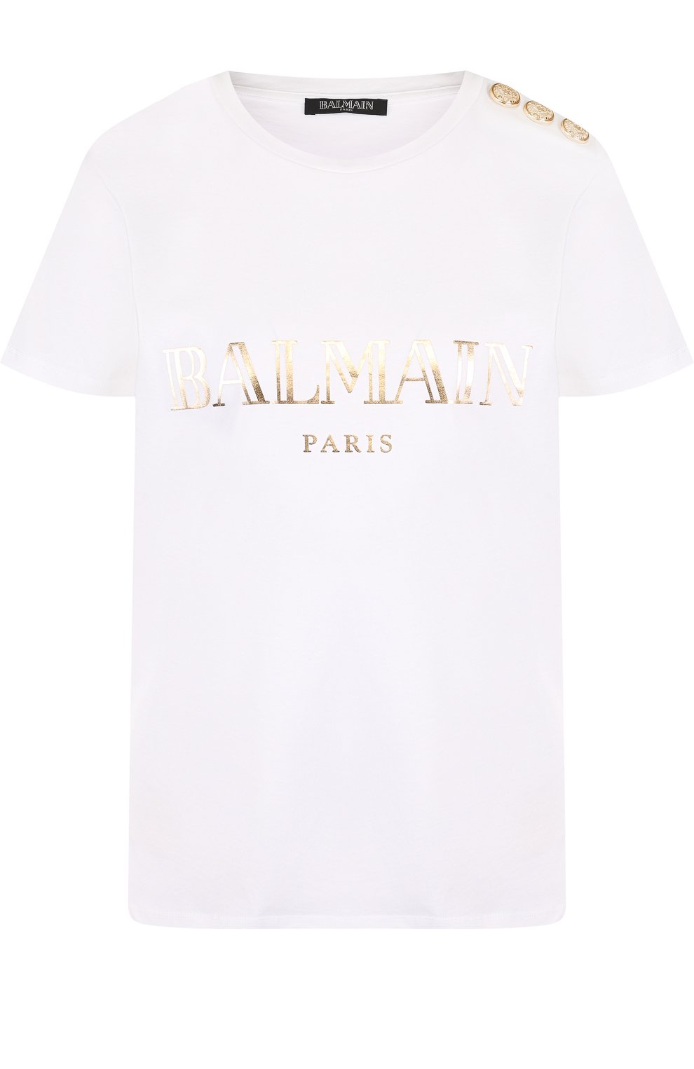 Хлопковая футболка с логотипом бренда и контрастными пуговицами BALMAIN, арт. 148120/326I, фото 1