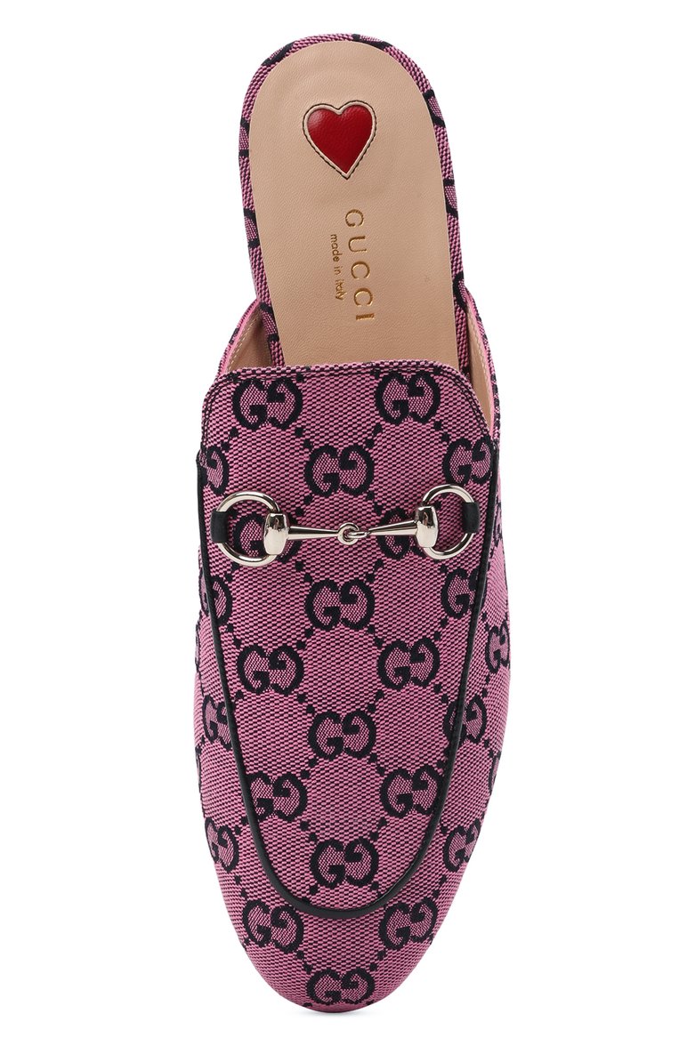 Женские текстильные сабо princetown GUCCI розового цвета, арт. 663670/9SF10 | Фото 5 (Материал внешний: Текстиль; Материал внутренний: Натуральная кожа; Подошва: Плоская; Каблук тип: Устойчивый; Каблук высота: Без каблука)