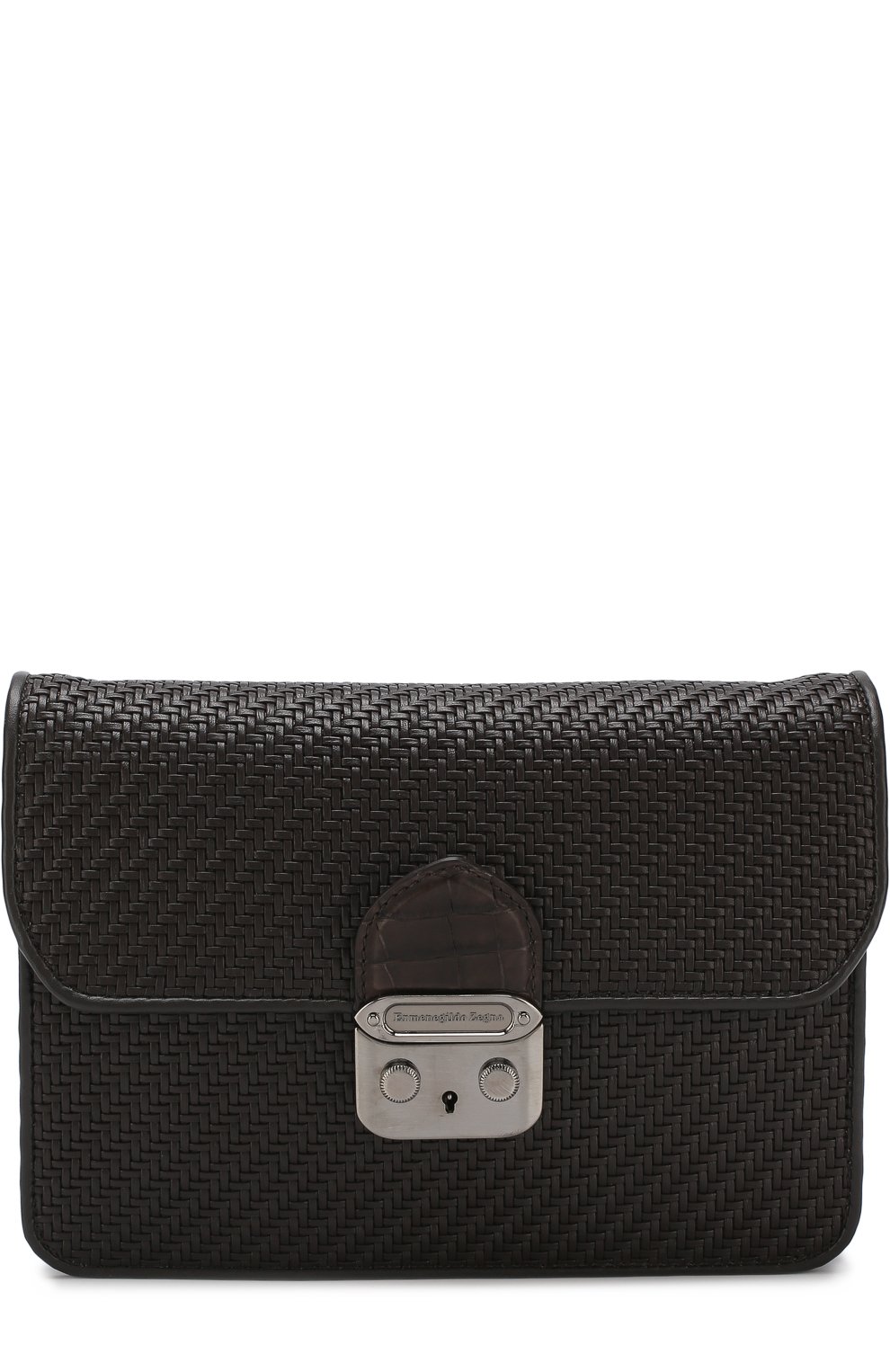 Кожаная борсетка с отделкой из кожи крокодила ZEGNA, арт. C1327E-PC0/AMIS, фото 1