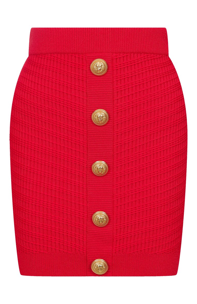 Женская юбка из вискозы BALMAIN красного цвета, арт. EF0LB039/KI42 | Фото 1 (Длина Ж (юбки, платья, шорты): Мини; Материал внешний: Вискоза; Автоматизация ТО: Проставлено; Автоматизация состава: Проставлено; Кросс-КТ: Трикотаж; Стили: Повседневный)