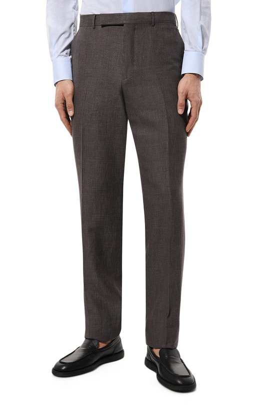 Брюки из шерсти и льна Zegna 749F09A7/75TB12 Коричневый  749F09A7/75TB12 Фото 3