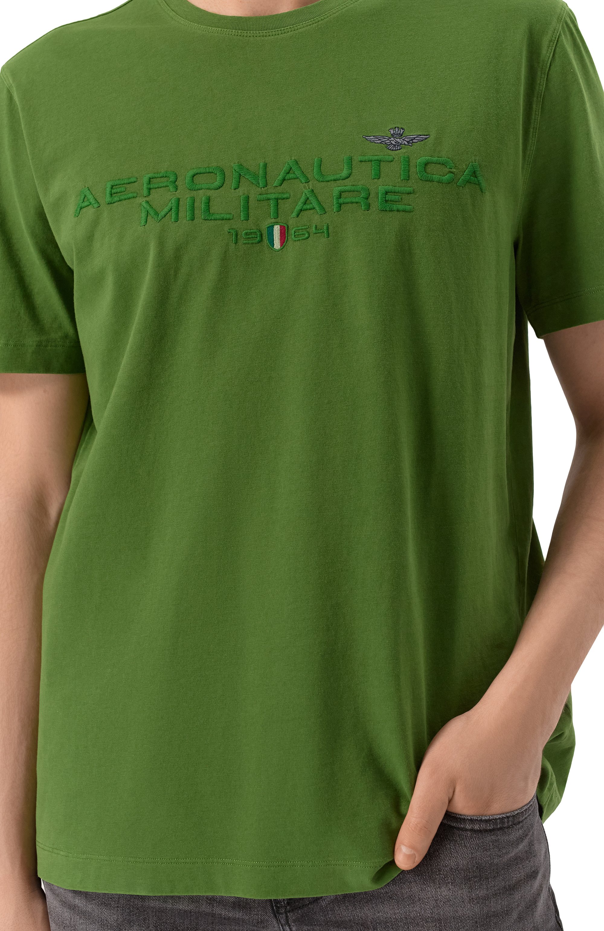 Хлопковая футболка AERONAUTICA MILITARE зеленого цвета по цене 8605 руб., арт. TS2378J633, фото 5 Хлопковая футболка AERONAUTICA MILITARE, арт. TS2378J633, фото 5