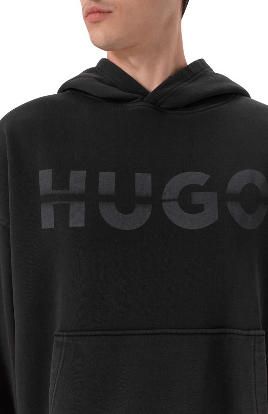 Хлопковое худи HUGO Blue 50546532 Чёрный  50546532 Фото 5