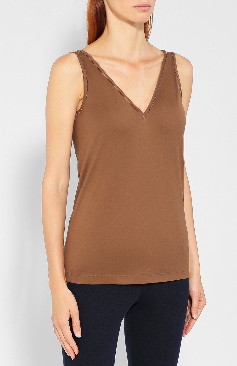 Хлопковый топ BRUNELLO CUCINELLI коричневого цвета по цене 58400 руб., арт. M0045B0332, фото 3 Хлопковый топ BRUNELLO CUCINELLI, арт. M0045B0332, фото 3