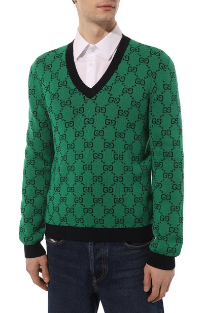 Пуловер из шерсти и хлопка GUCCI зеленого цвета по цене 112320 руб., арт. 661155 XKBXI, фото 3 Пуловер из шерсти и хлопка GUCCI, арт. 661155 XKBXI, фото 3