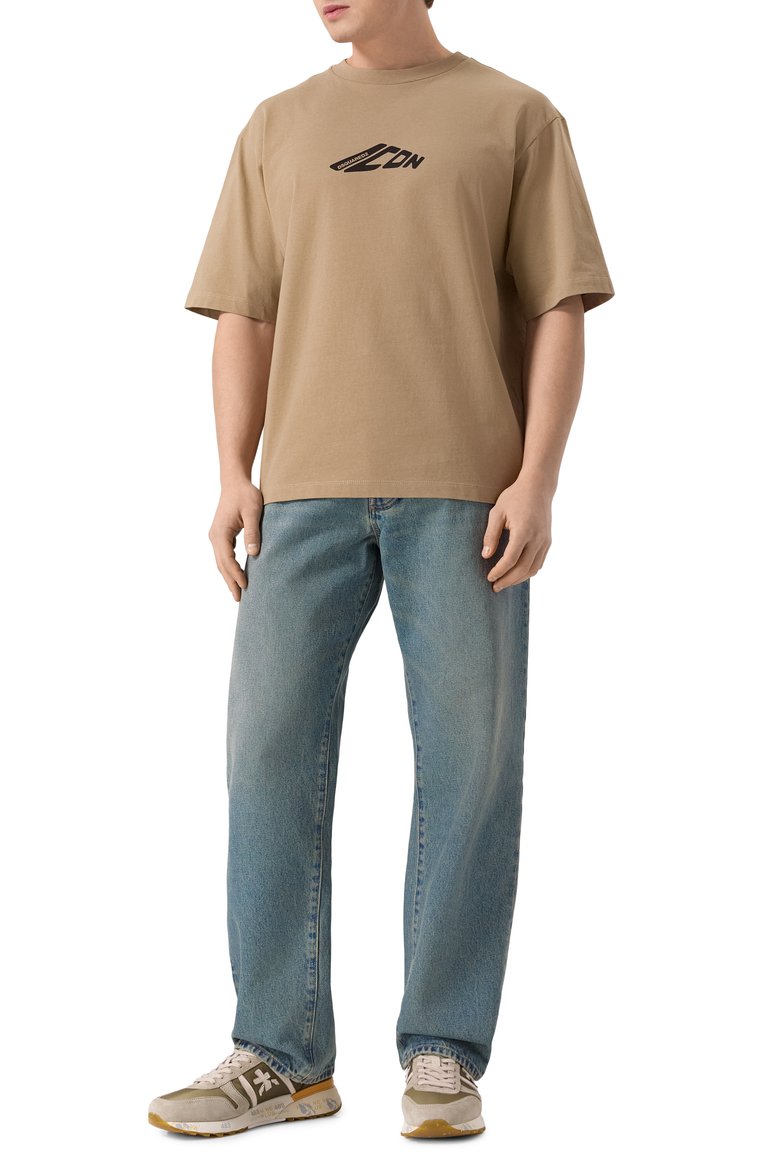 Мужская хлопковая футболка DSQUARED2 бежевого цвета, арт. S79GC0096/D20033 | Фото 2 (Материал внешний: Хлопок; Рукава: Короткие; Длина (для топов): Стандартные; Стили: Кэжуэл; Принт: Без принта; Мужское Кросс-КТ: Футболка-одежда; Кросс-КТ: Джерси)