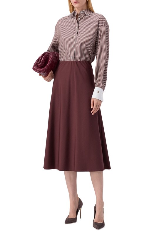 Рубашка из хлопка и шелка Brunello Cucinelli MA794NM116 Коричневый  MA794NM116 Фото 2