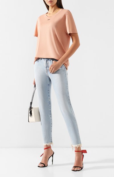 Футболка с логотипом бренда OFF-WHITE бежевого цвета по цене 17200 руб., арт. 0WAA049R19B980530310, фото 2 Футболка с логотипом бренда OFF-WHITE, арт. 0WAA049R19B980530310, фото 2