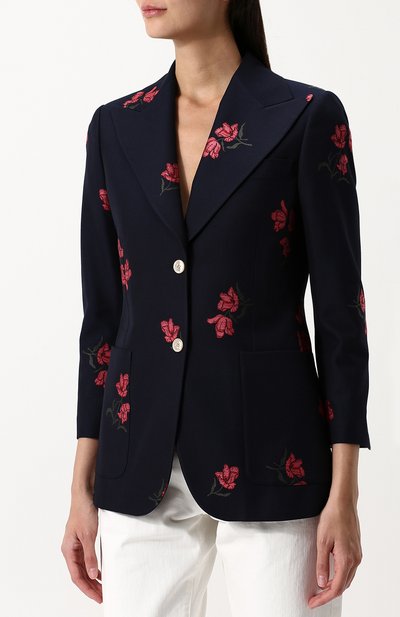 Приталенные жакет из смеси хлопка и шерсти с декоративной вышивкой GUCCI синего цвета по цене 155000 руб., арт. 501147/ZKM14, фото 3 Приталенные жакет из смеси хлопка и шерсти с декоративной вышивкой GUCCI, арт. 501147/ZKM14, фото 3