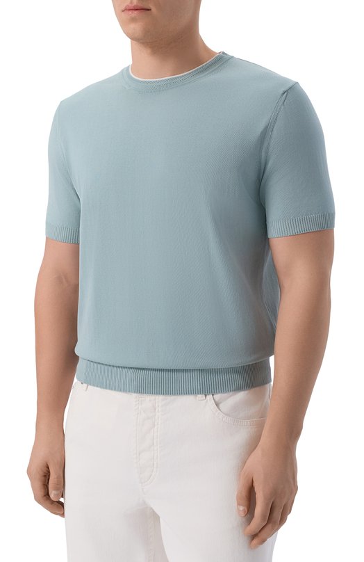 Хлопковый джемпер Canali C1161/MK02460 Голубой  C1161/MK02460 Фото 3