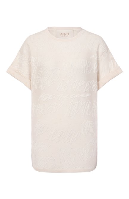 Женская футболка из хлопка и вискозы AND THE BRAND кремового цвета, арт. S25-TS014S-1204-101 | Фото 1 (Драгоценные камни: Проставлено; Материал внешний: Вискоза, Хлопок; Длина (для топов): Стандартные; Материал сплава: Проставлено; Рукава: Короткие)