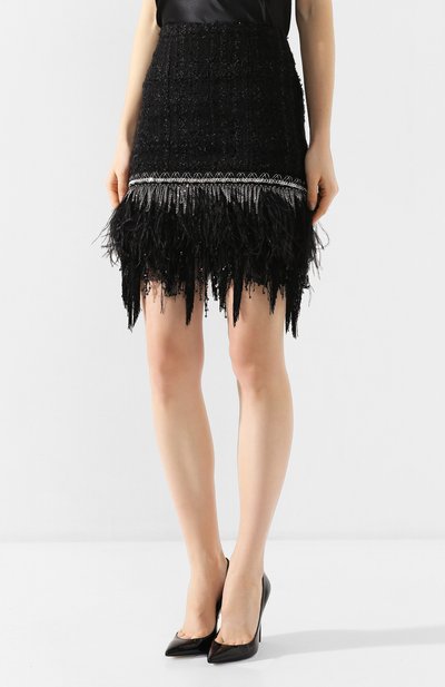 Юбка с отделкой перьями BALMAIN черного цвета по цене 166500 руб., арт. TF14000/X344, фото 3 Юбка с отделкой перьями BALMAIN, арт. TF14000/X344, фото 3