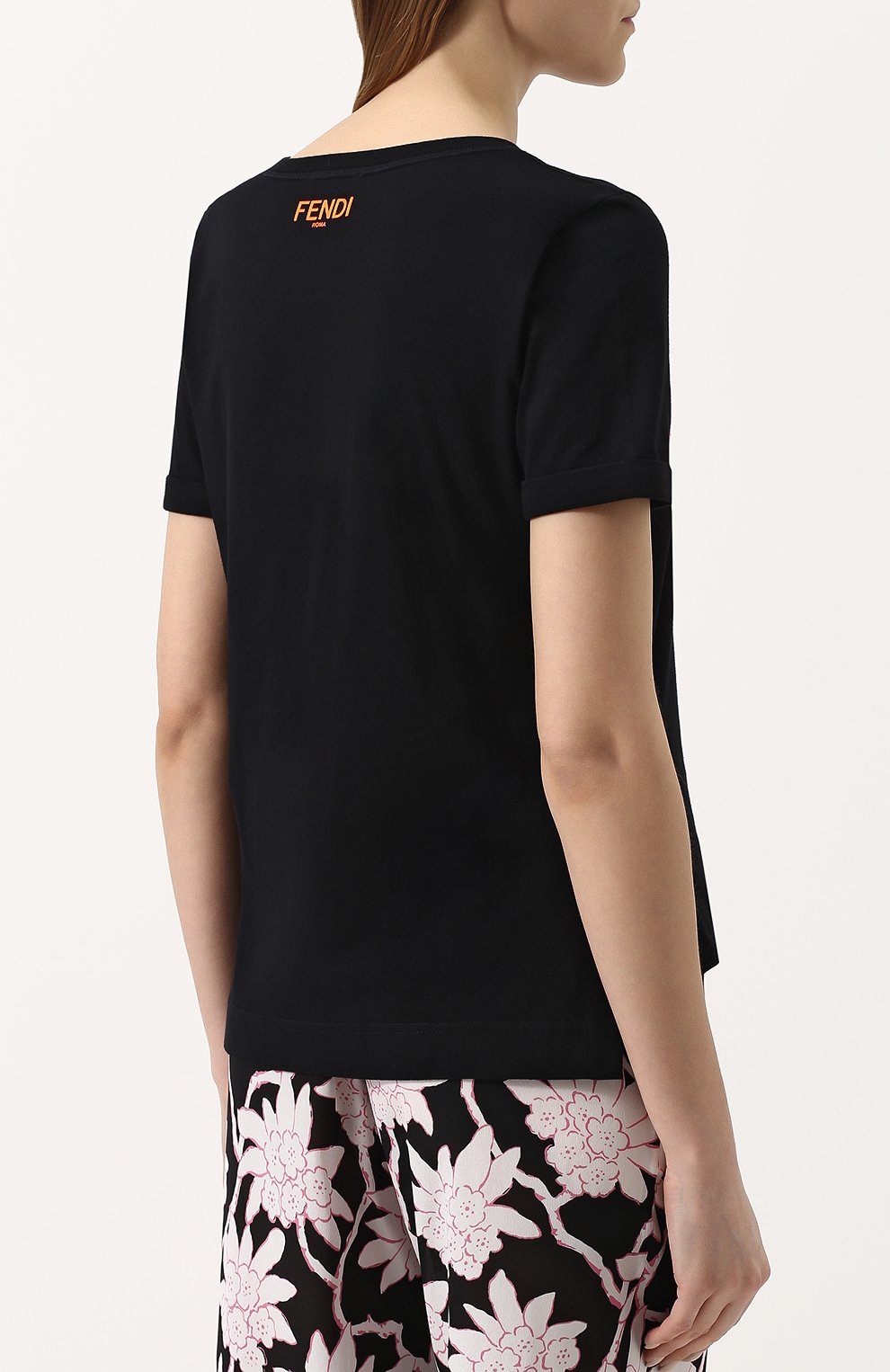 Хлопковая футболка с контрастной надписью FENDI, арт. FAF047 A1I7, фото 4