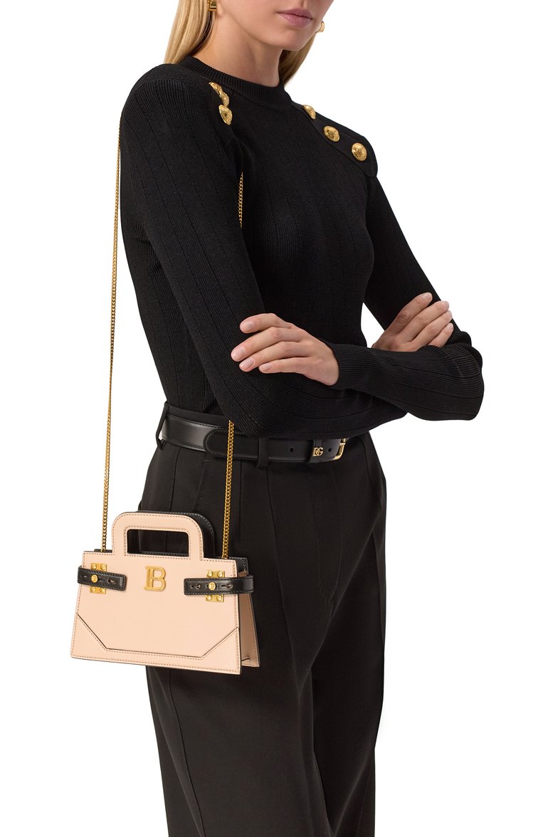Женская сумка b-buzz small BALMAIN бежевого цвета, арт. EN0KJ931/LQEE | Фото 2 (Ремень/цепочка: На ремешке; Материал: Натуральная кожа; Размер: small; Автоматизация состава: Проставлено; Автоматизация ТО: Проставлено)