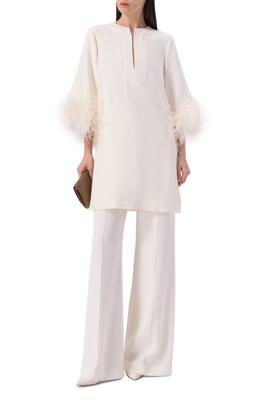 Топ с отделкой перьями Elie Saab T0292ERC26/CD023 Кремовый  T0292ERC26/CD023 Фото 2