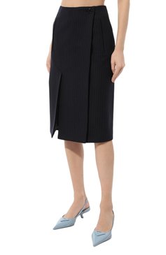 Женская шерстяная юбка PRADA синего цвета, арт. P122T-1ZJ7-F0124-212 | Фото 3 (Материал внешний: Шерсть; Длина Ж (юбки, платья, шорты): Миди; Стили: Классический)