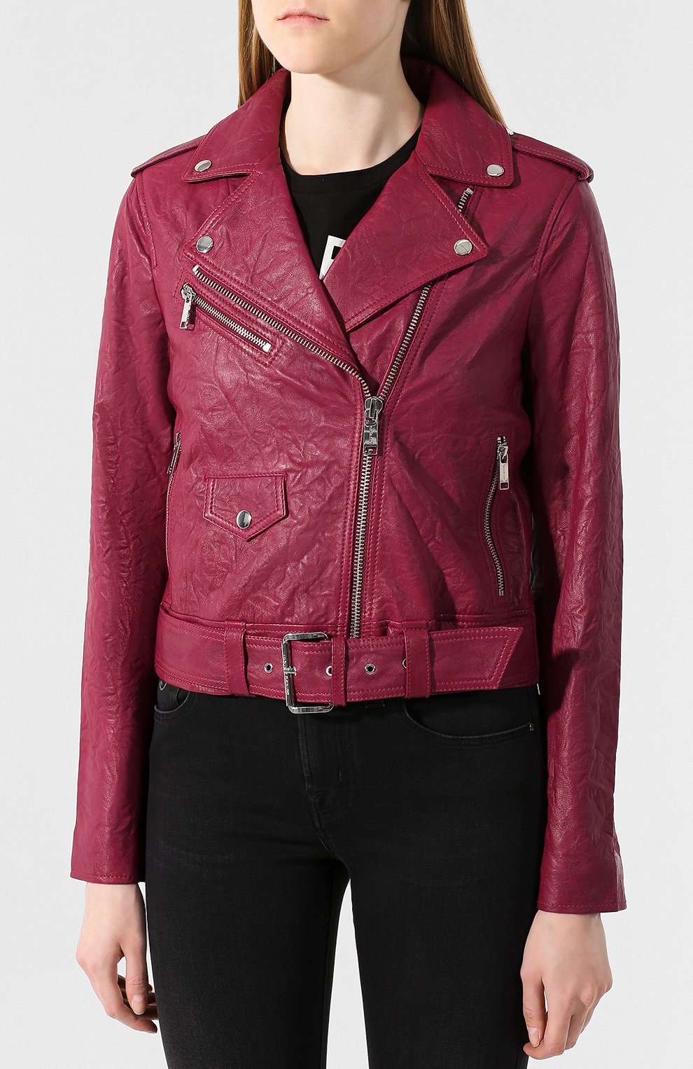 Кожаная куртка MICHAEL MICHAEL KORS бордового цвета по цене 49200 руб., арт. MU82HYG2A3, фото 3 Кожаная куртка MICHAEL MICHAEL KORS, арт. MU82HYG2A3, фото 3