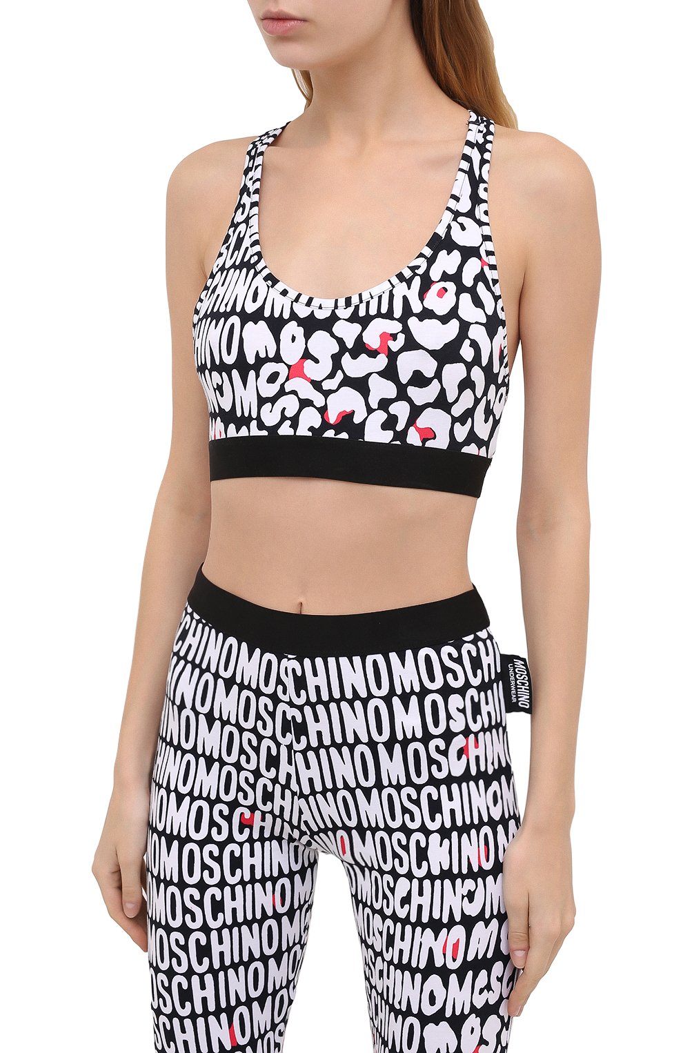 Хлопковый топ MOSCHINO черно-белого цвета по цене 13900 руб., арт. A6801/9004, фото 3 Хлопковый топ MOSCHINO, арт. A6801/9004, фото 3