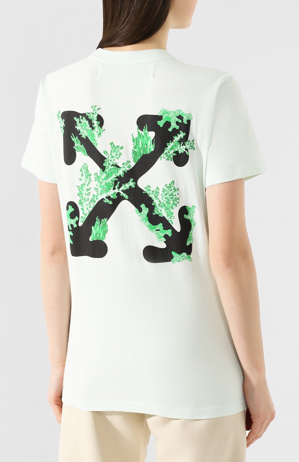 Хлопковая футболка OFF-WHITE зеленого цвета по цене 26900 руб., арт. 0WAA049R20B070393110, фото 4 Хлопковая футболка OFF-WHITE, арт. 0WAA049R20B070393110, фото 4