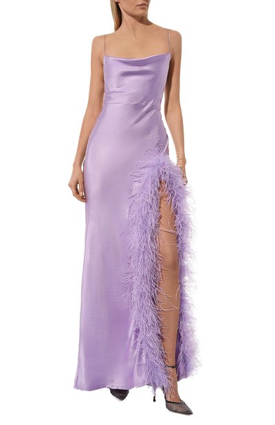 Атласное платье с отделкой перьями SASHA KIM, арт. УТ-00001314, фото 3