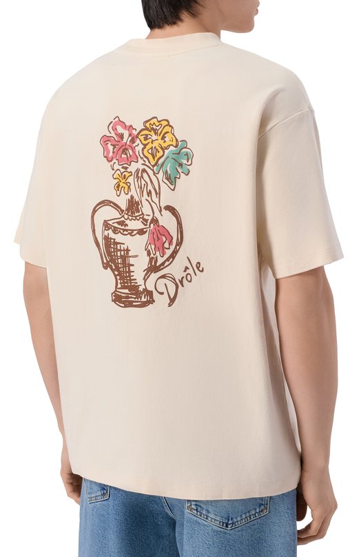 Хлопковая футболка Drole De Monsieur K-TS308-C0002-SD Бежевый  K-TS308-C0002-SD Фото 4