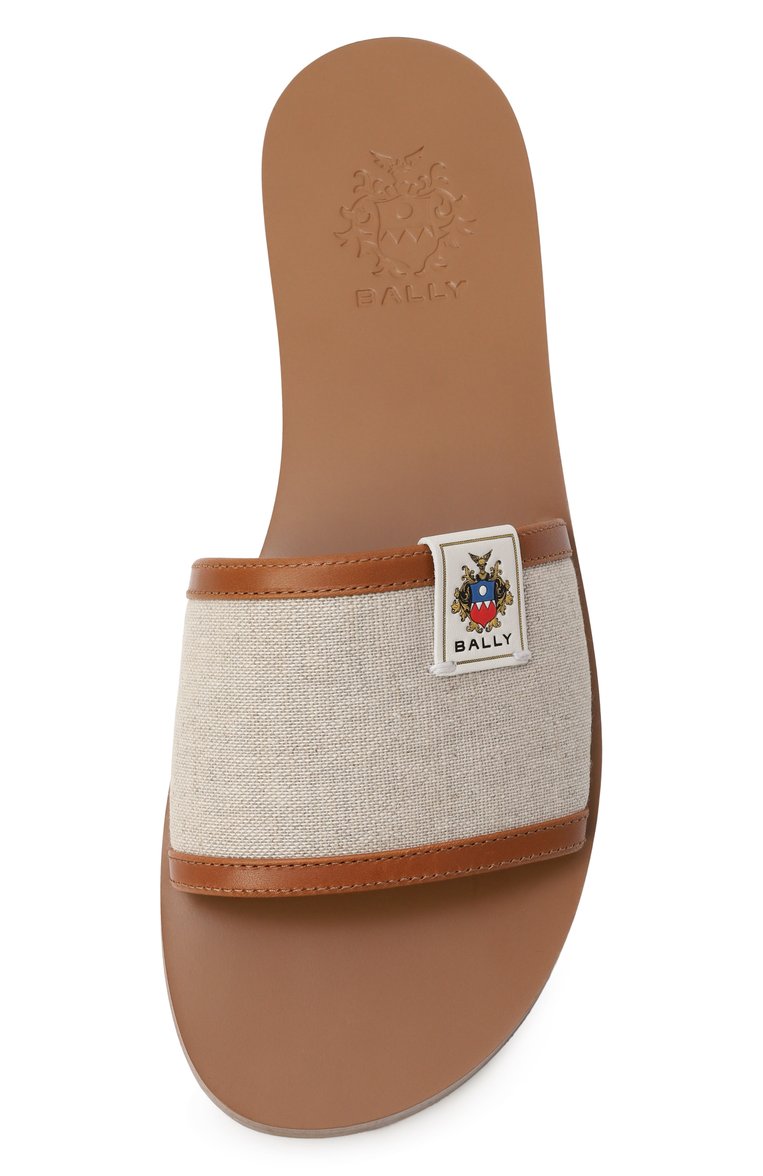 Женские шлепанцы BALLY бежевого цвета, арт. WF0040/TE042 | Фото 6 (Материал внешний: Натуральная кожа, Текстиль; Подошва: Плоская; Материал внутренний: Натуральная кожа; Каблук высота: Низкий)