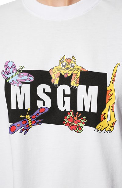 Хлопковая футболка MSGM белого цвета по цене 17600 руб., арт. 3241MDM176 227298, фото 5 Хлопковая футболка MSGM, арт. 3241MDM176 227298, фото 5