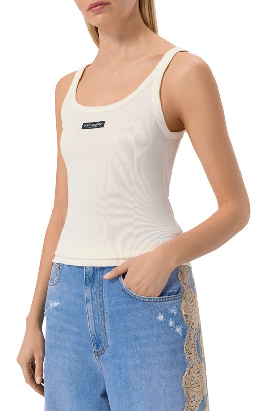 Хлопковая майка Dolce & Gabbana F8W45T/FU7AV Кремовый  F8W45T/FU7AV Фото 3
