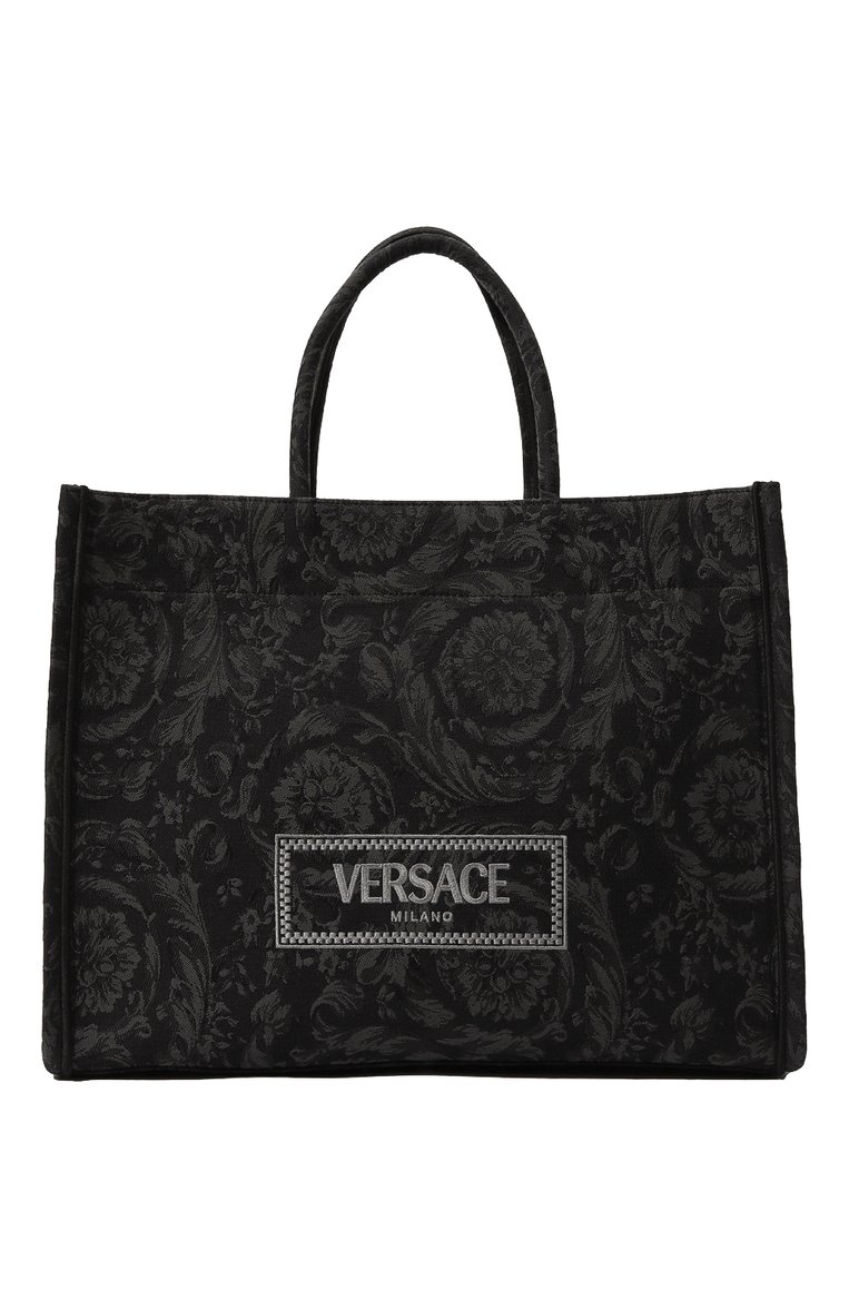 Мужская сумка-тоут barocco athena large VERSACE черного цвета, арт. 1013152/1A09741 | Фото 1 (Драгоценные камни: Проставлено; Размер: large; Материал сплава: Проставлено; Материал: Текстиль)