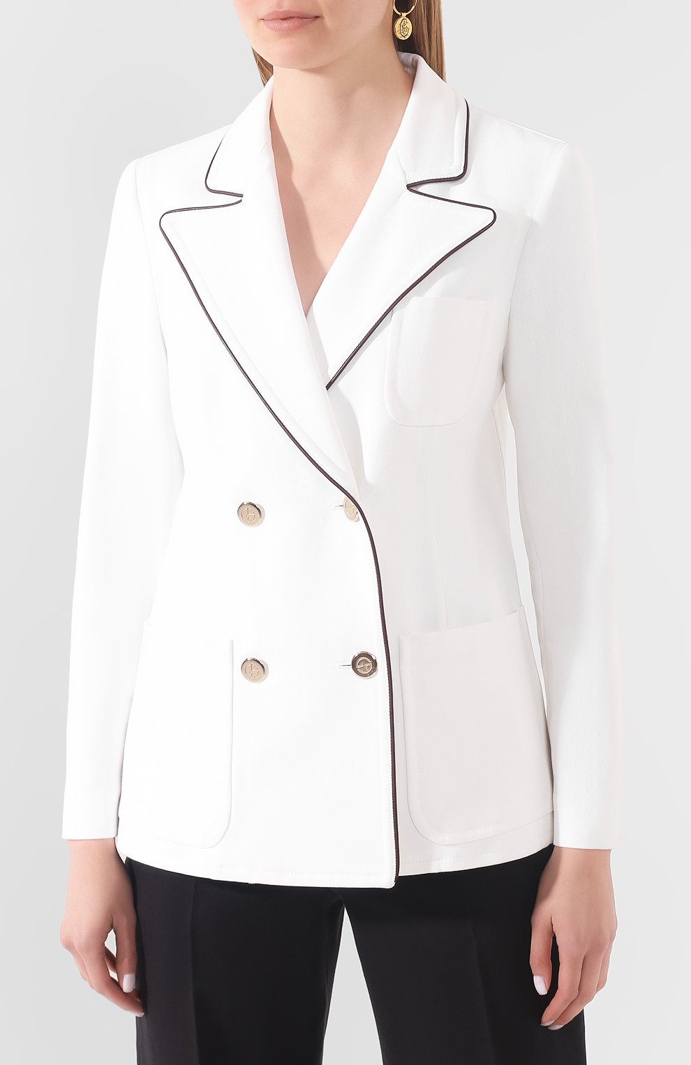 Двубортный жакет GIORGIO ARMANI белого цвета по цене 226500 руб., арт. 0SHGG0CU/T01I0, фото 3 Двубортный жакет GIORGIO ARMANI, арт. 0SHGG0CU/T01I0, фото 3