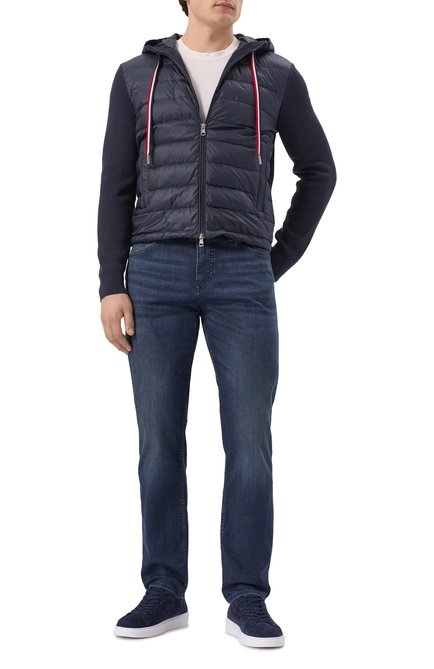 Мужской комбинированный кардиган MONCLER темно-синего цвета, арт. 9B00005/M1367 | Фото 2 (Рукава: Длинные; Драгоценные камни: Проставлено; Длина (для топов): Стандартные; Материал сплава: Проставлено; Материал внешний: Хлопок)