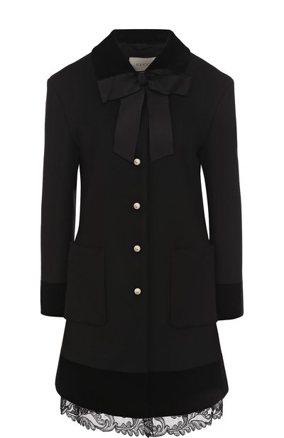 Женское шерстяное пальто с бантом и кружевной отделкой GUCCI, арт. 475971/ZHW03