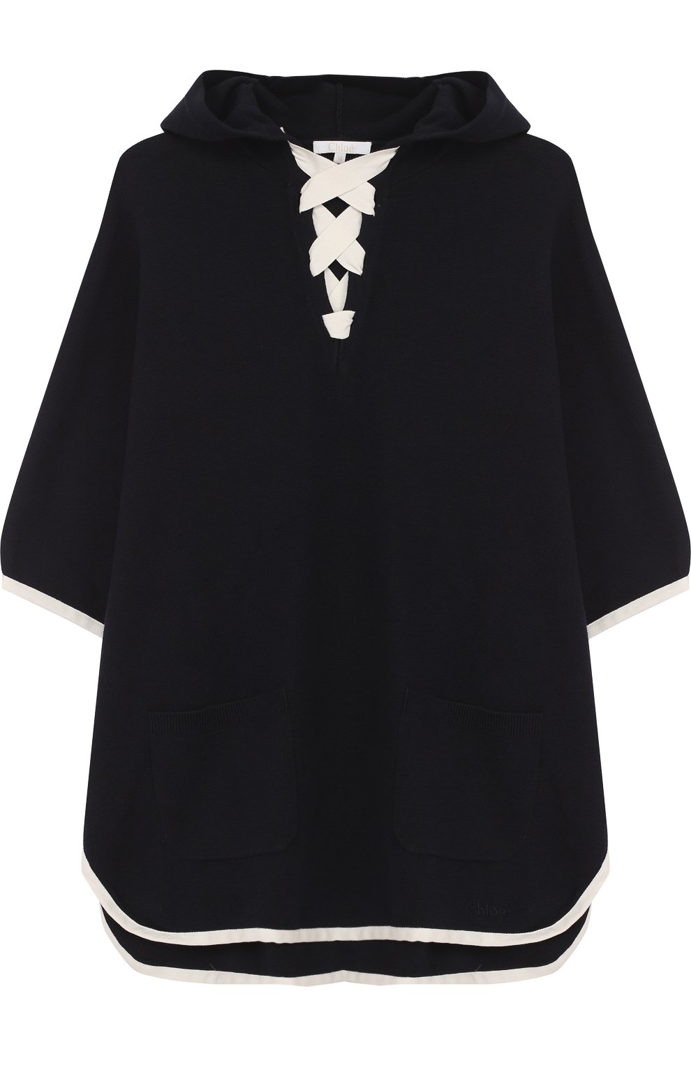 Хлопковое пончо с капюшоном CHLOÉ синего цвета по цене 20500 руб., арт. C16316/14A, фото 1 Хлопковое пончо с капюшоном CHLOÉ, арт. C16316/14A, фото 1