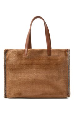 Женская сумка-тоут SANTONI бежевого цвета, арт. DIBBA2447BA-HTR7Z43 | Фото 6 (Драгоценные камни: Проставлено; Размер: large; Материал сплава: Проставлено; Материал: Рафия)