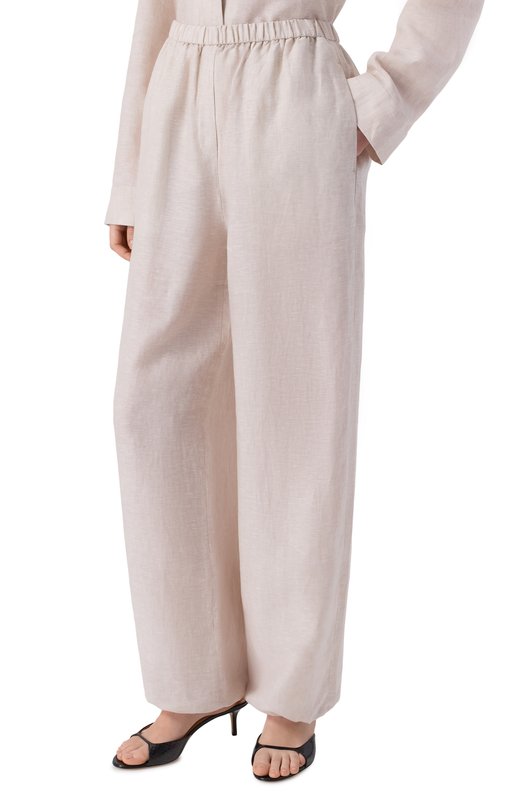 Льняные брюки 12 STOREEZ 137460 Кремовый  137460 Фото 3