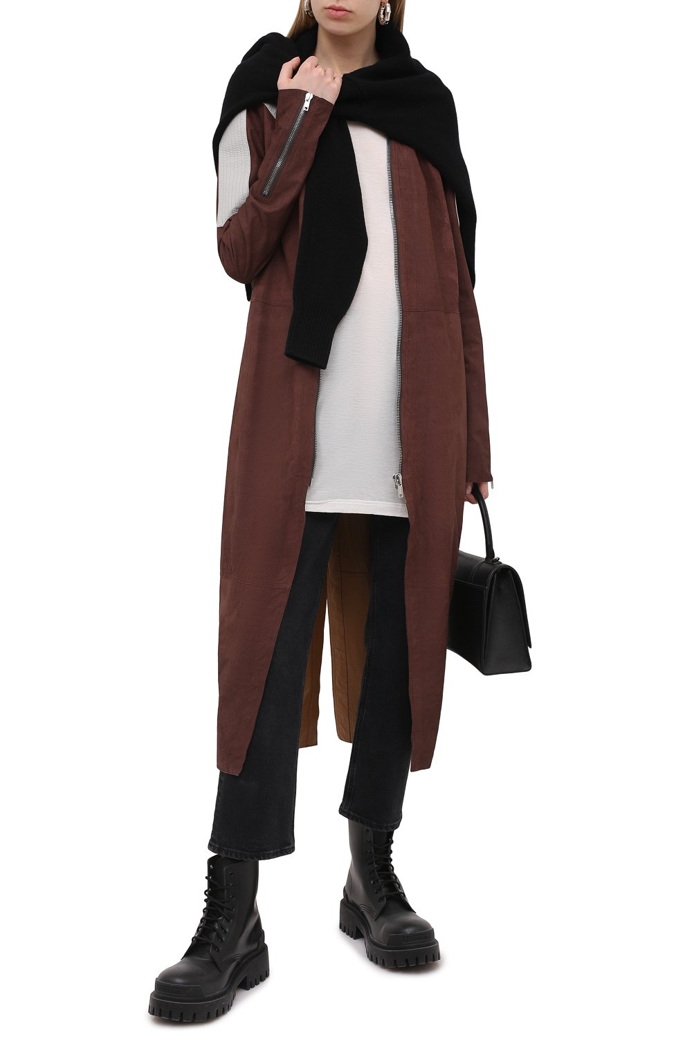 Кожаное пальто RICK OWENS коричневого цвета по цене 278000 руб., арт. RP21S3945/LBAB, фото 2 Кожаное пальто RICK OWENS, арт. RP21S3945/LBAB, фото 2