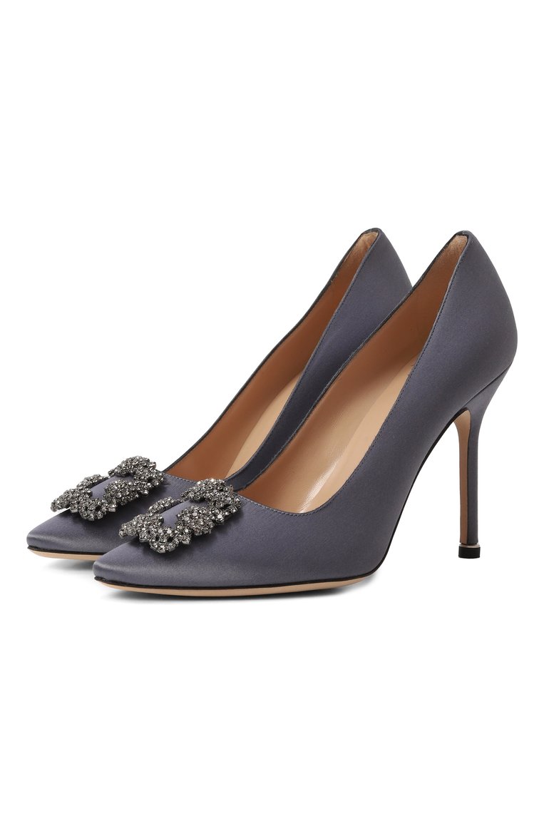 Женские текстильные туфли hangisi 105 MANOLO BLAHNIK темно-синего цвета, арт. 9XX-0664/SAT | Фото 1 (Материал внутренний: Натуральная кожа; Каблук высота: Высокий; Драгоценные камни: Проставлено; Подошва: Плоская; Материал внешний: Текстиль; Материал сплава: Проставлено; Каблук тип: Шпилька)