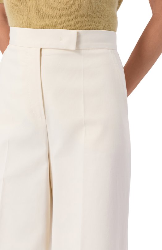 Хлопковые брюки Max Mara FINISH Кремовый  FINISH Фото 5