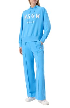 Женские хлопковые брюки MSGM голубого цвета, арт. 3841MDP78/257000 | Фото 2 (Драгоценные камни: Проставлено; Материал сплава: Проставлено; Длина (брюки, джинсы): Стандартные; Женское Кросс-КТ: Брюки-одежда; Силуэт Ж (брюки и джинсы): Широкие; Стили: Спорт-шик; Материал внешний: Хлопок)